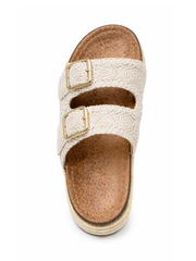 Stone Crochet Buckle Platform Sliders