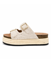 Stone Crochet Buckle Platform Sliders