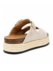 Stone Crochet Buckle Platform Sliders