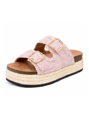 Pink Crochet Buckle Platform Sliders