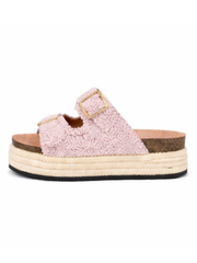 Pink Crochet Buckle Platform Sliders
