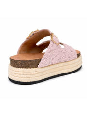 Pink Crochet Buckle Platform Sliders