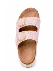 Pink Crochet Buckle Platform Sliders