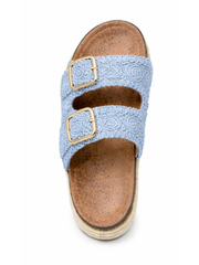 Denim Crochet Buckle Platform Sliders