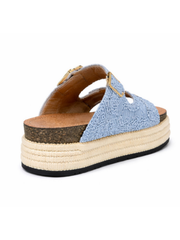 Denim Crochet Buckle Platform Sliders