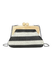 Black Woven Wooden Frame Clutch Bag