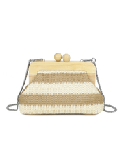 Natural Woven Wooden Frame Clutch Bag