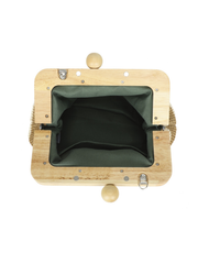 Natural Woven Wooden Frame Clutch Bag