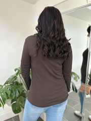 Chocolate Ribbed Long Sleeve Lace V Neck Erin