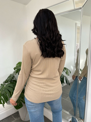 Stone Ribbed Long Sleeve Lace V Neck Erin