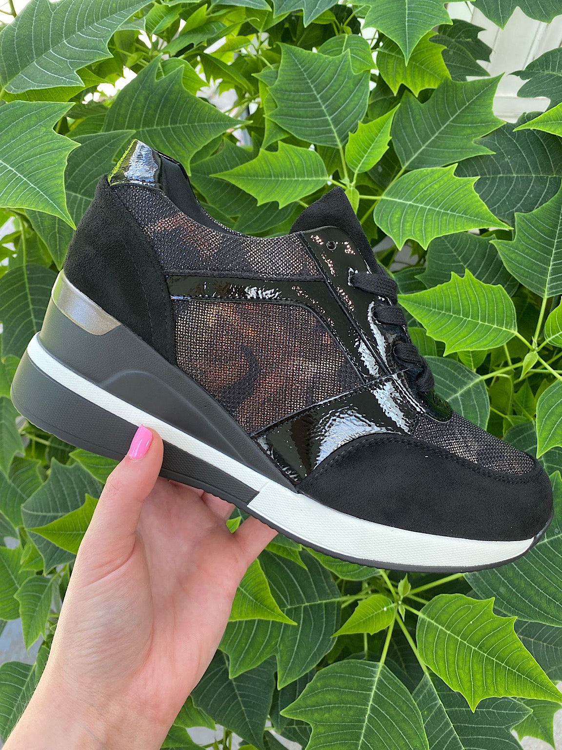 Metallic wedge trainers discount