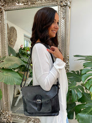 Black Metallic Front Pocket Satchel