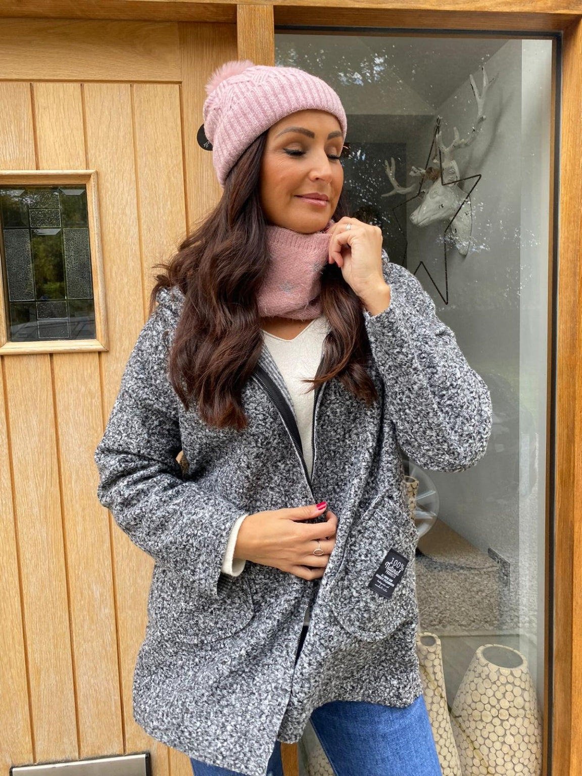 Boucle hooded on sale coat