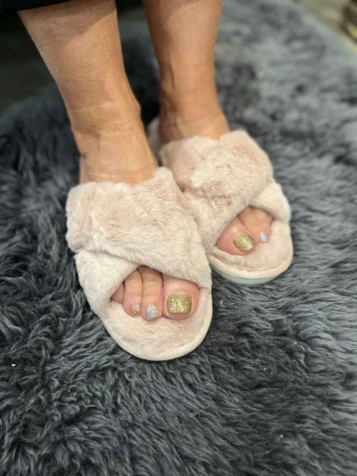 Fluffy Cross Strap Slippers Tillett s