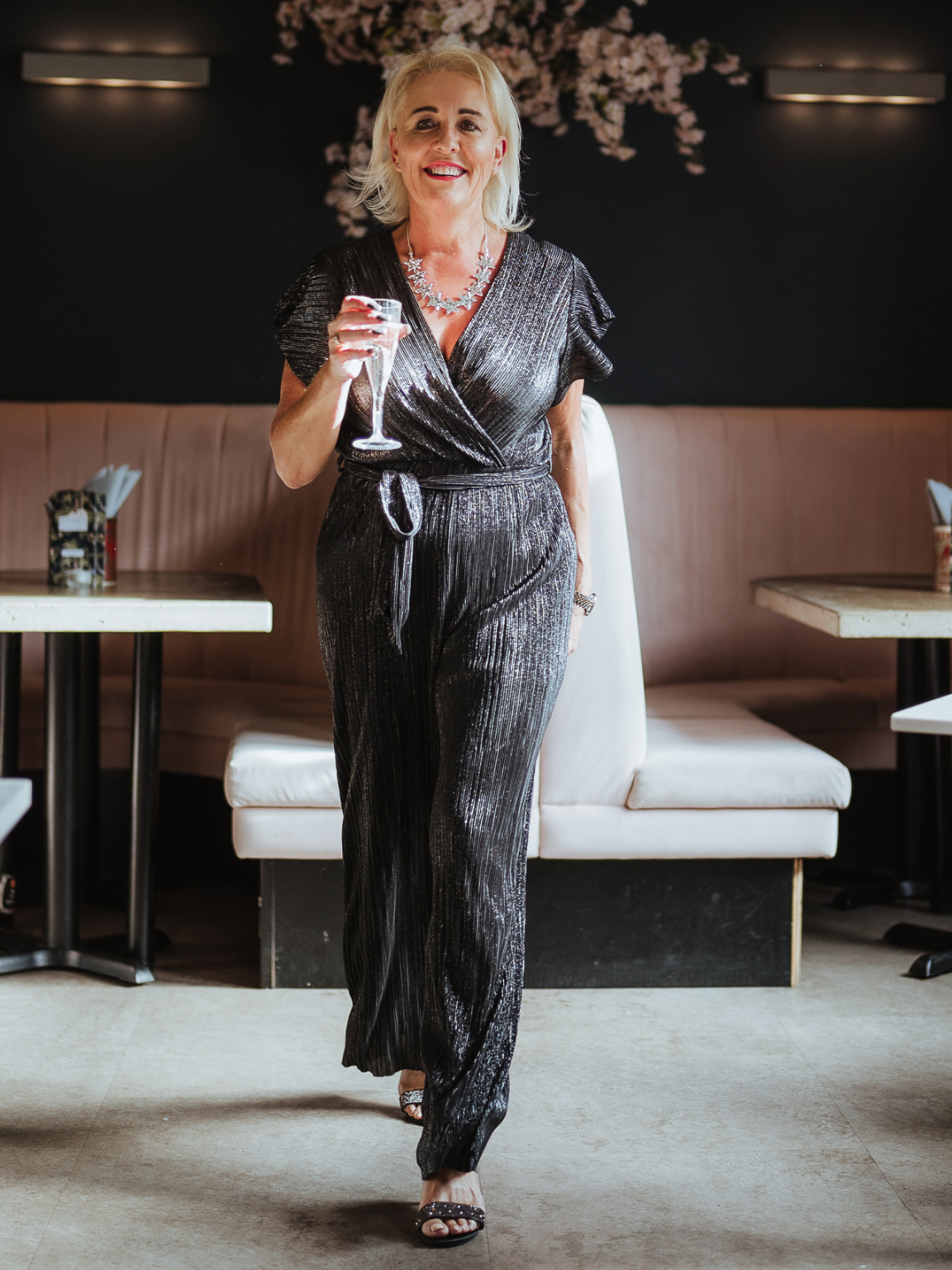 Metallic Plisse Wrap Jumpsuit Topaz Tillett s